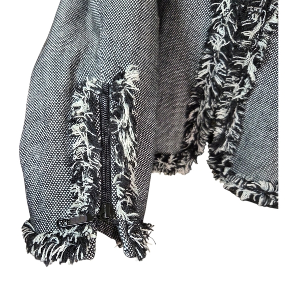 Bianca Nygard Women's Black and White Tweed Blazer with Frayed Fringe Size 12 - Picture 4 of 7